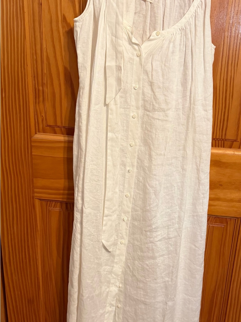 Doen Cream Button-Front Linen Maxi Dress